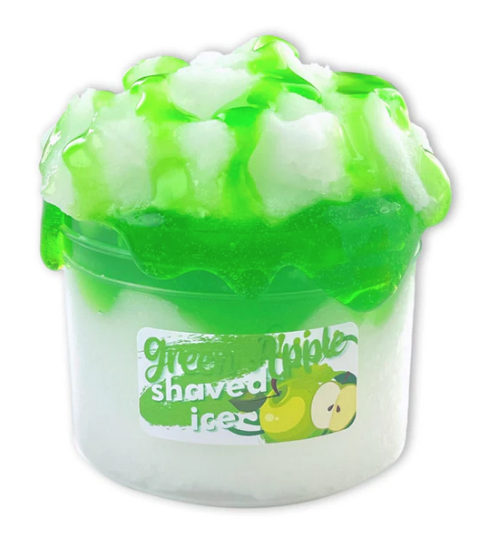 Container of Green Apple Shaved Ice sensory play Slime. Not edible.