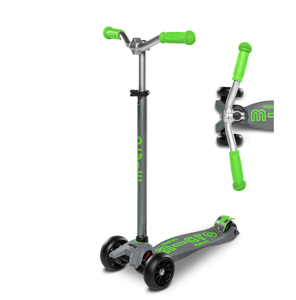 Grey and neon green maxi deluxe pro scooter.