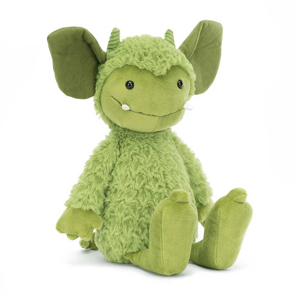 Green Grizzo Gremlin plush by Jellycat.