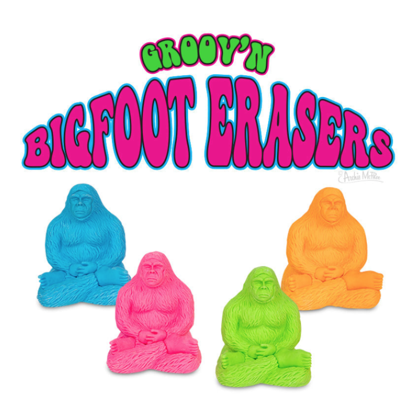 Various neon colors of bigfoot erasers.