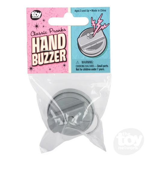 Classic hand buzzer prank in a bag with hangable card. 