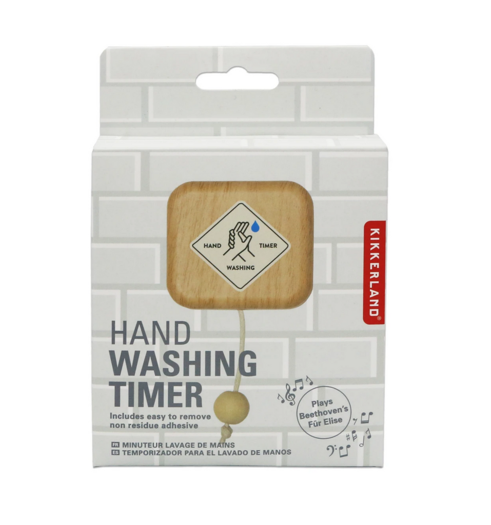 Wooden hand washing timer. Includes easy to remove non residue adhesive. Plays Beethoven's Fur Elise.