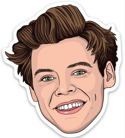 Die cut vinyl sticker of Harry Styles face. 