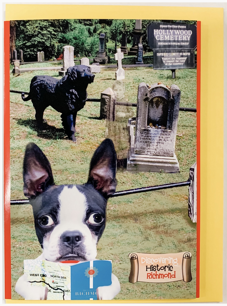 Mirabelle in front of the Black Dog statue in Hollywood Cemetery in Richmond, VA.