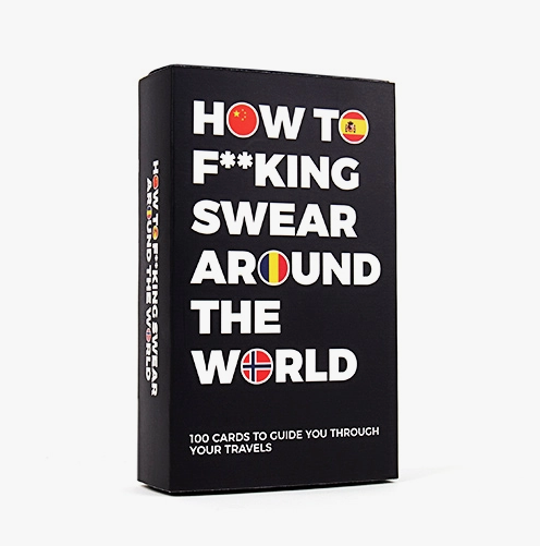 The How to Swear Around the World cards in their box. 