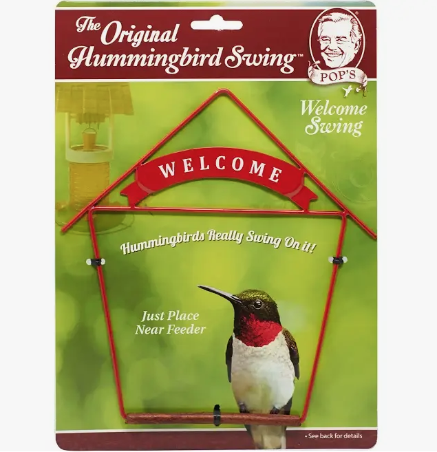 Red hummingbird welcome sign on a hang card. 