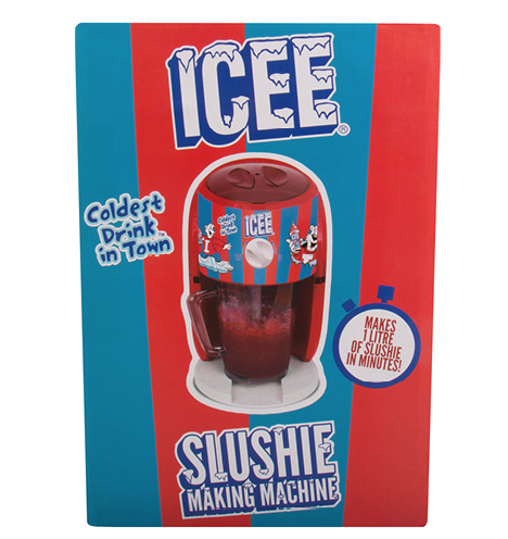 Classic ICEE snow cone maker machine replica. Fill the machine with ice, add your favourite ICEE syrup and turn the machine on and enjoy the coldest drink in town. 