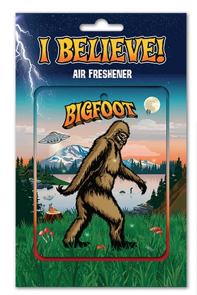 Bigfoot walking by a lake with the moon and a UFO in the background air freshenr.