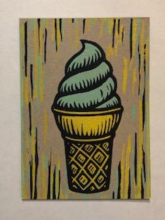 Letterpress Hand Printed Postcard. 5x7. Green soft serve ice cream. 