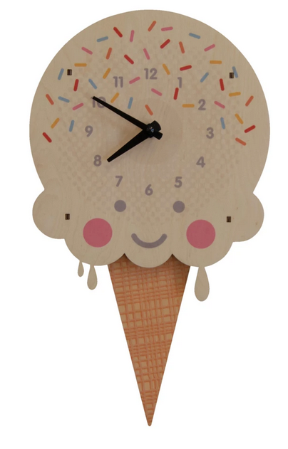 3D ice cream cone wall clock with moving cone pendulum.