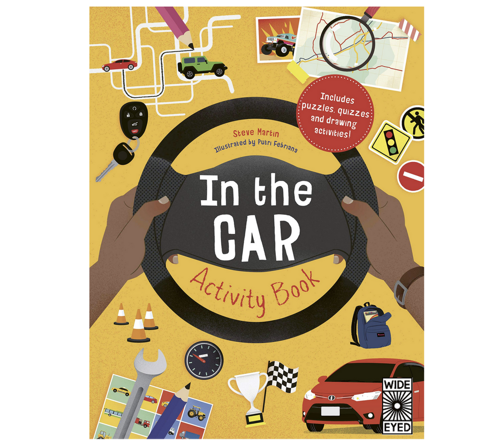 In the Car Activity Book. Includes puzzles, quizzes, and drawing activities.