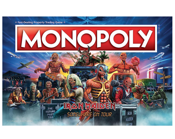  The collectible game box for MONOPOLY: Iron Maiden.  Featuring Eddie in all his characters throughout the years. 