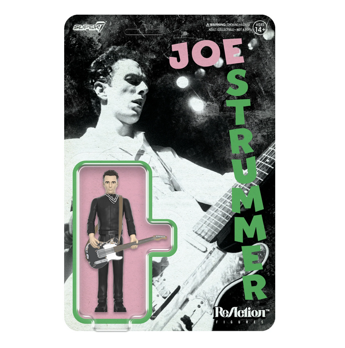Joe Strummer action figure with art from the The Clash album London Calling. 