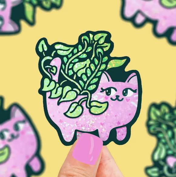 Kitty Planter Glitter Sticker – World of Mirth