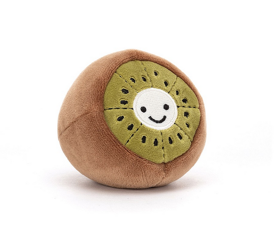 Cute plush smiling kiwi fruit plush by Jellycat.