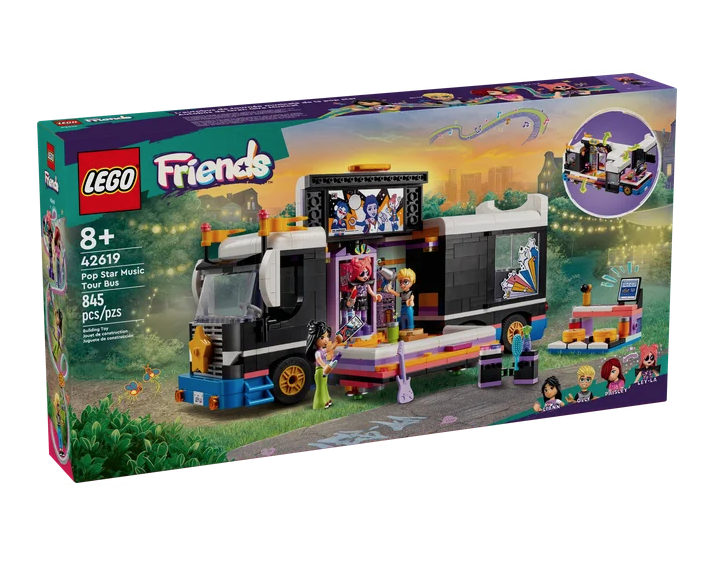 The box containing the LEGO® Friends Pop Star Music Tour Bus.