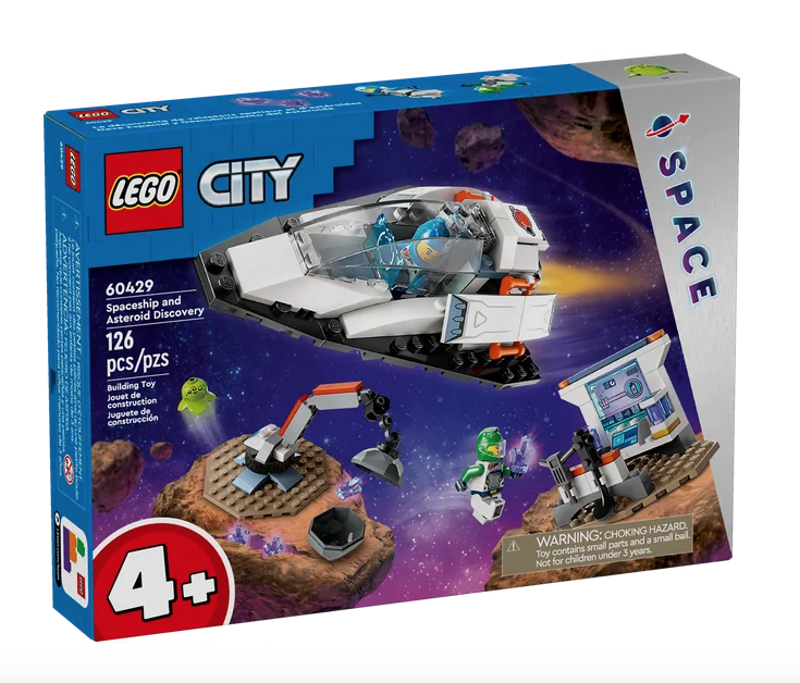 The box containing the LEGO City Spaceship and Asteroid Discovery playset. With images of the completed build. 
