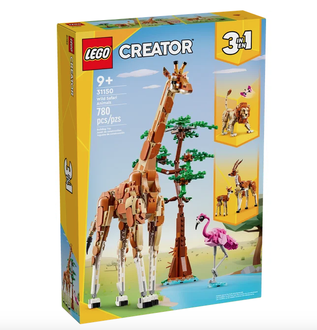  LEGO® Creator Wild Safari Animals toy building set box. Featuring pictures of all the builds possible with the set. 