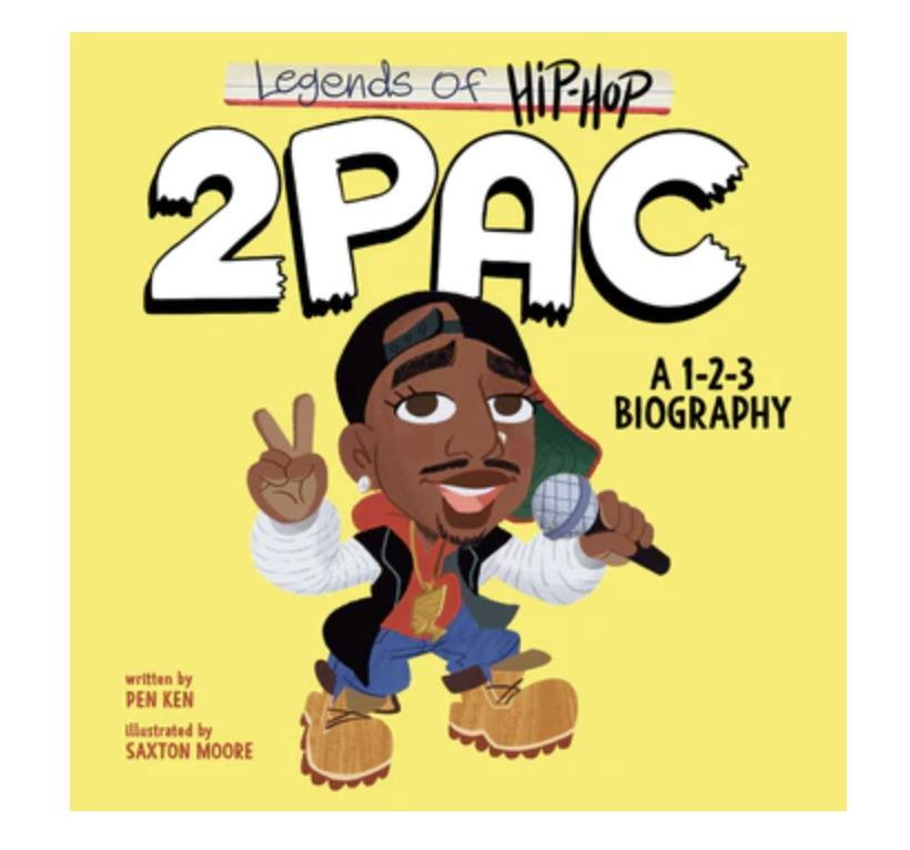 Cover of Legends of Hip-Hop: 2Pac. A 123 biography. Cover is yellow with an illustration of 2Pac holding a mic.