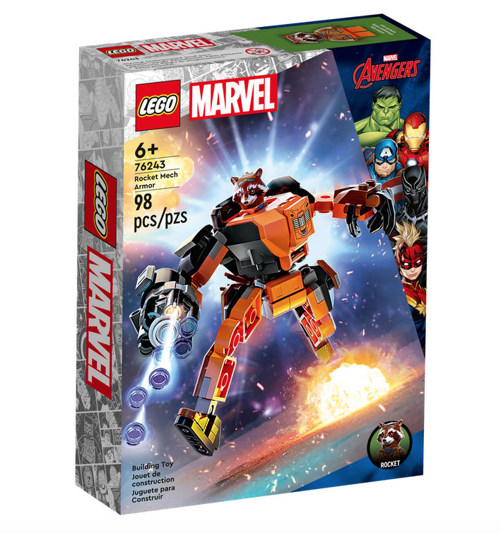 Lego Marvel Avengers Rocket Mech armor. Ages 6 and up. 98 pieces.