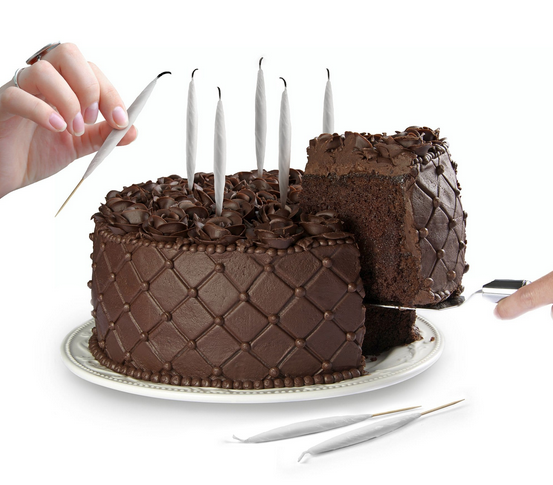 Chocolate cake with Lit Candles being stuck in it.