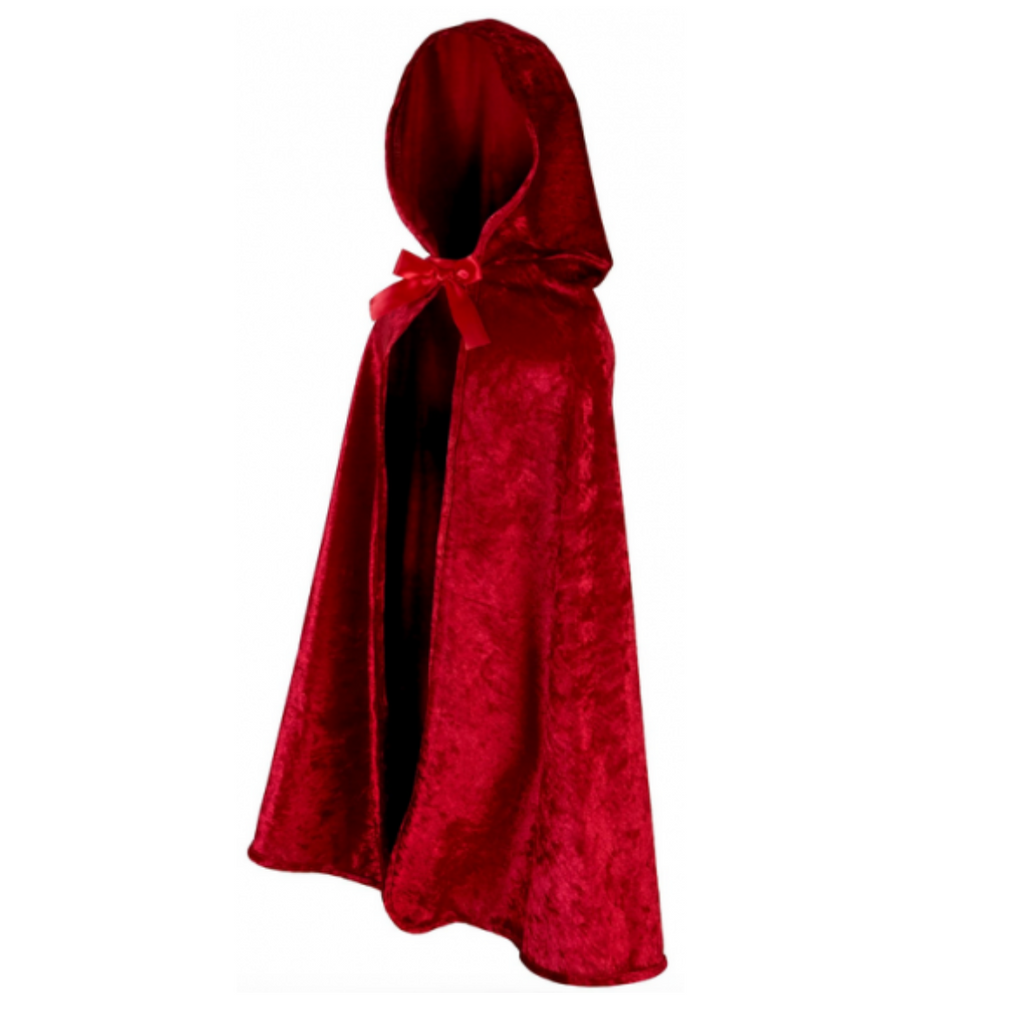 Velvet red cape with a hood like Little Red Riding Hood.