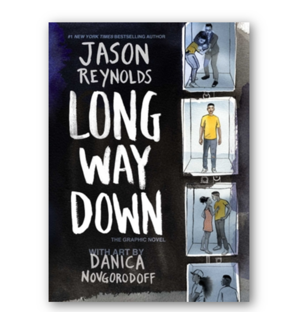 Cover of graphic novel "Long Way Down" by Jason Reynolds and Danica Novgorodoff.