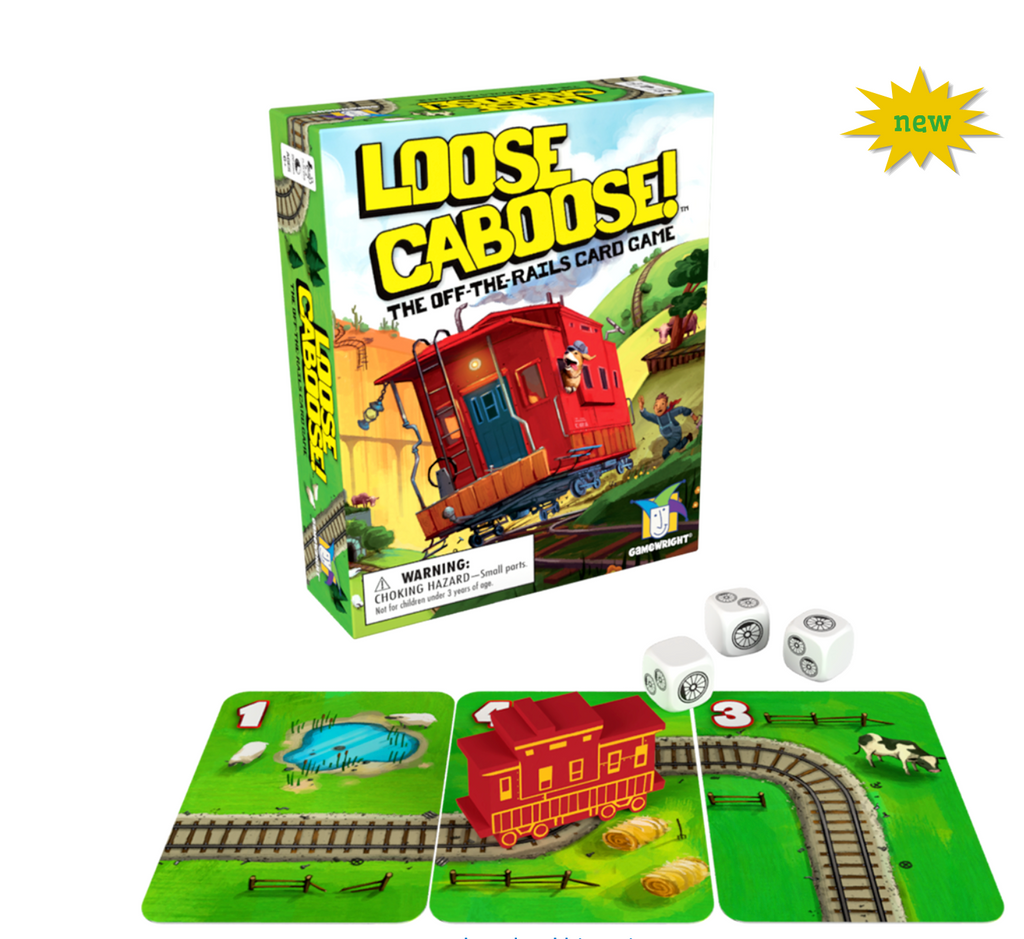 Loose Caboose game box, playing cards, and dice.