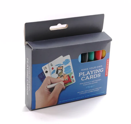 With the Make Your Own Playing Cards you create and make your own cards. You and your friends can draw pictures or add messages to your playing cards. Includes set of blank playing cards with 5 different color markers