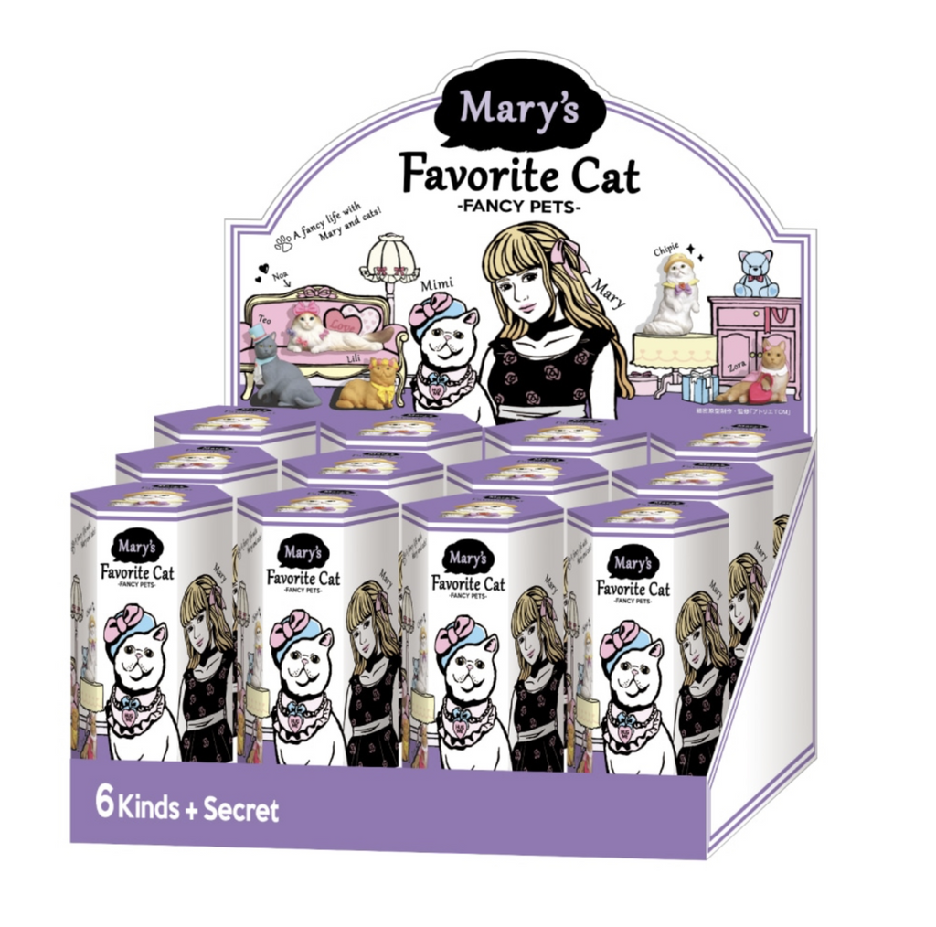 Display of Mary's Favorite Cat Fancy Pets series 3 blind boxes.