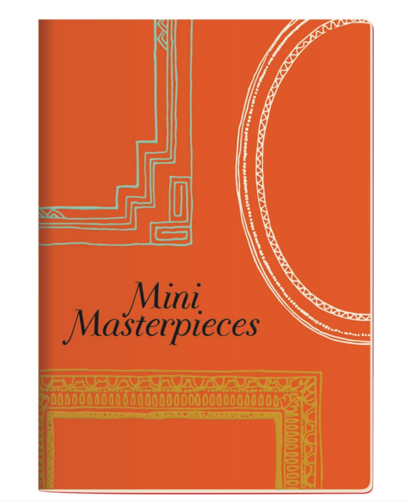 Mini Masterpieces notebook with orange cover and various illustrations. 