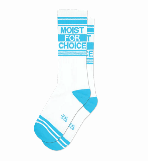 Moist for Choice Socks. Bleach White Cotton with accents of Scuba Blue Nylon, Denim Nylon. 