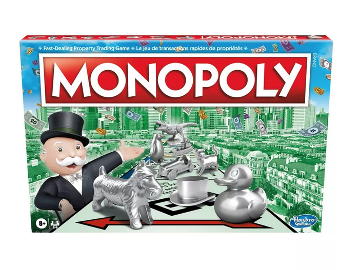 This version of the Monopoly game welcomes the Rubber Ducky, Tyrannosaurus Rex, and Penguin into its family of tokens. Choose your token, place it on GO! Buy, sell, dream and scheme! Bankrupt your opponents to win it all!