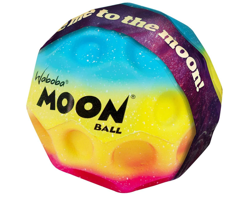 Super high bouncing Moon Ball. Multicoloured ombre moon balls also feature white splatter-like-stars all over. 