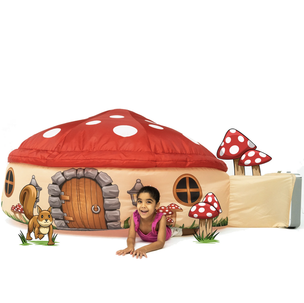 Child playing in inflated Mushroom House Airfort.