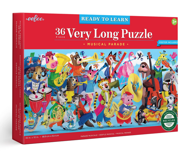 This Musical Parade puzzle has a colorful array of animals playing all sorts of musical instruments. A cow, a walrus, billy goat and tiger just to mention a few. 