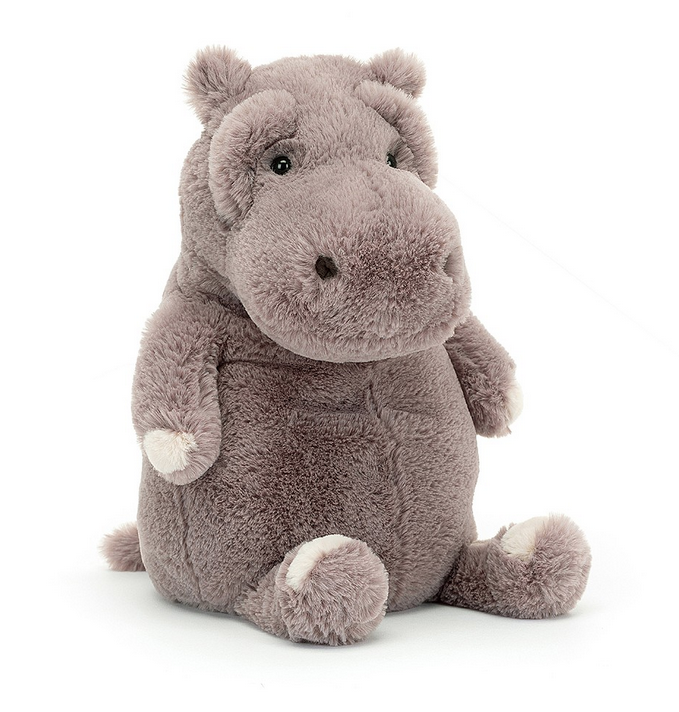 Myrtle Hippopotamus is as round as a barrel and soft as velvet in dusky mauve fur. This gentle hippo has rumpled brows, ruched nostrils and rose paw-patches along with a sweet little tail and snuggly muzzle.