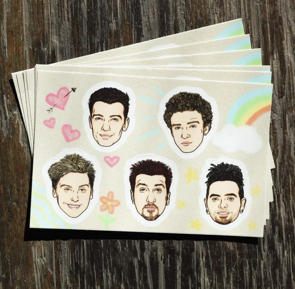 Set of stickers featuring the faces of the members of NYSNC.