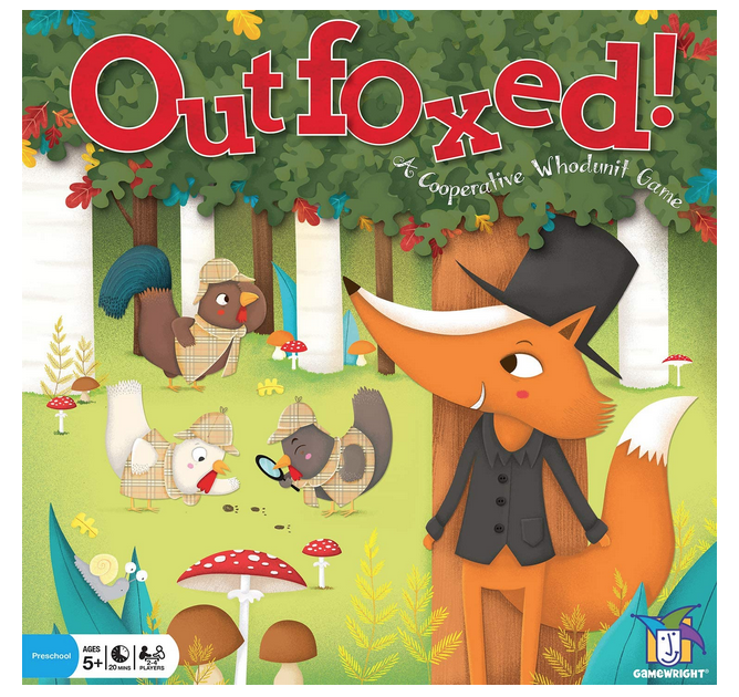 A cooperative whodunit game featuring fox, and chickens dressed as detectives searching through the yard and trees to see who took the pot pie. 
