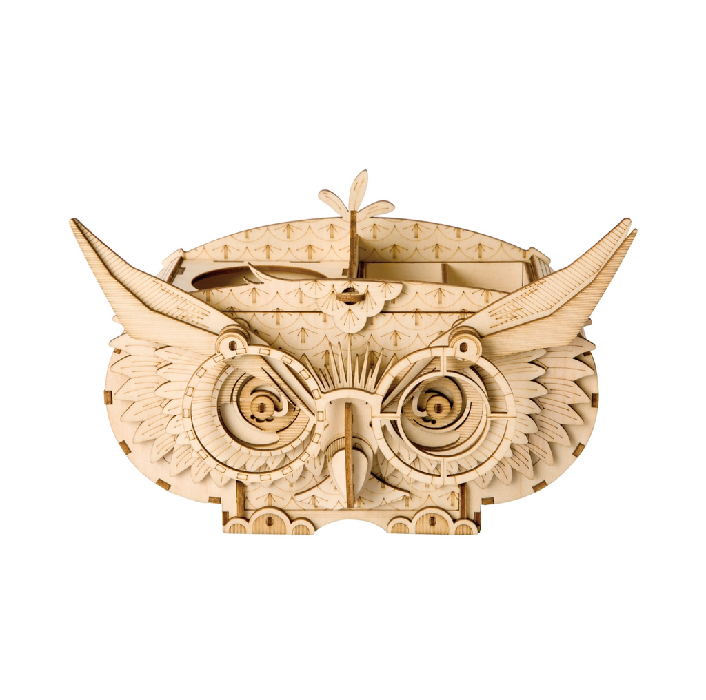 Owl storage box, modern vintage style, laser-cut diy 3D wooden puzzle.  