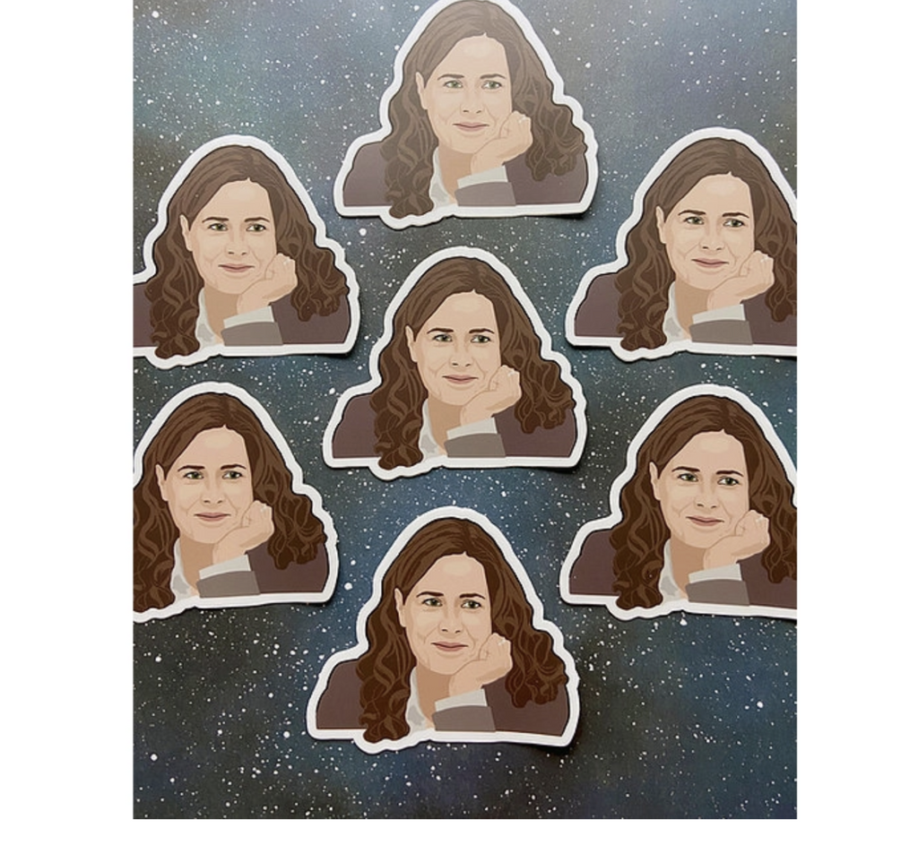 Diecut sticker of Pam Beesly from The Office.