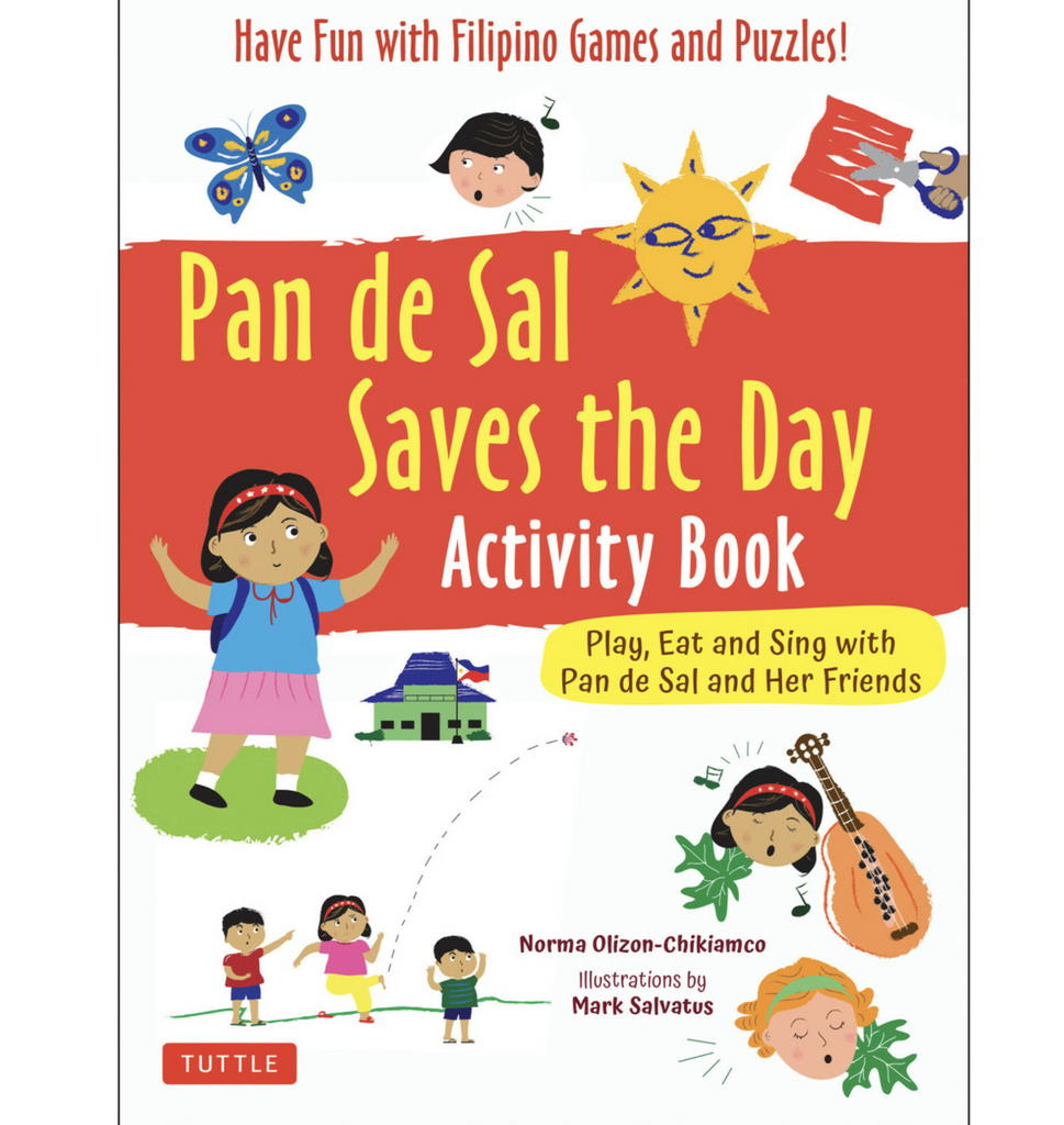 Cover of "Pan de Sal Saves the Day Activity Book." Play, eat, and sing with Pan de Sol and her friends.