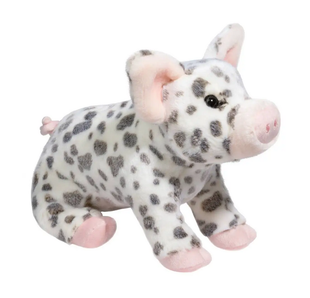 Pauline the spotted pig features a smooth white coat sprinkled with soft grey spots. Oversized ears and sweet, expressive eyes give this stuffed animal an especially lifelike appearance. Adding to her charm factor, we’ve included embroidered accents on her snout and a curly pink tail.
