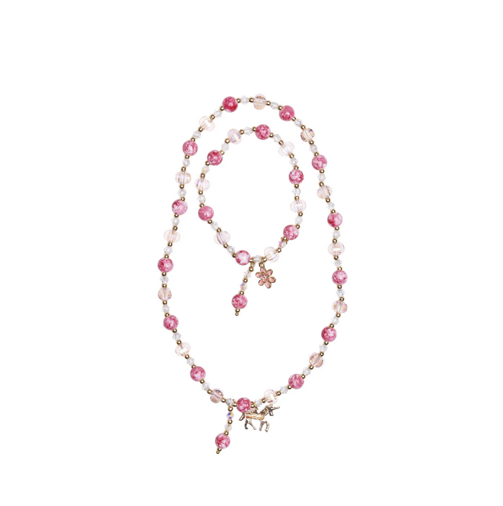 Light and hot pink beaded necklace and bracelet set.
