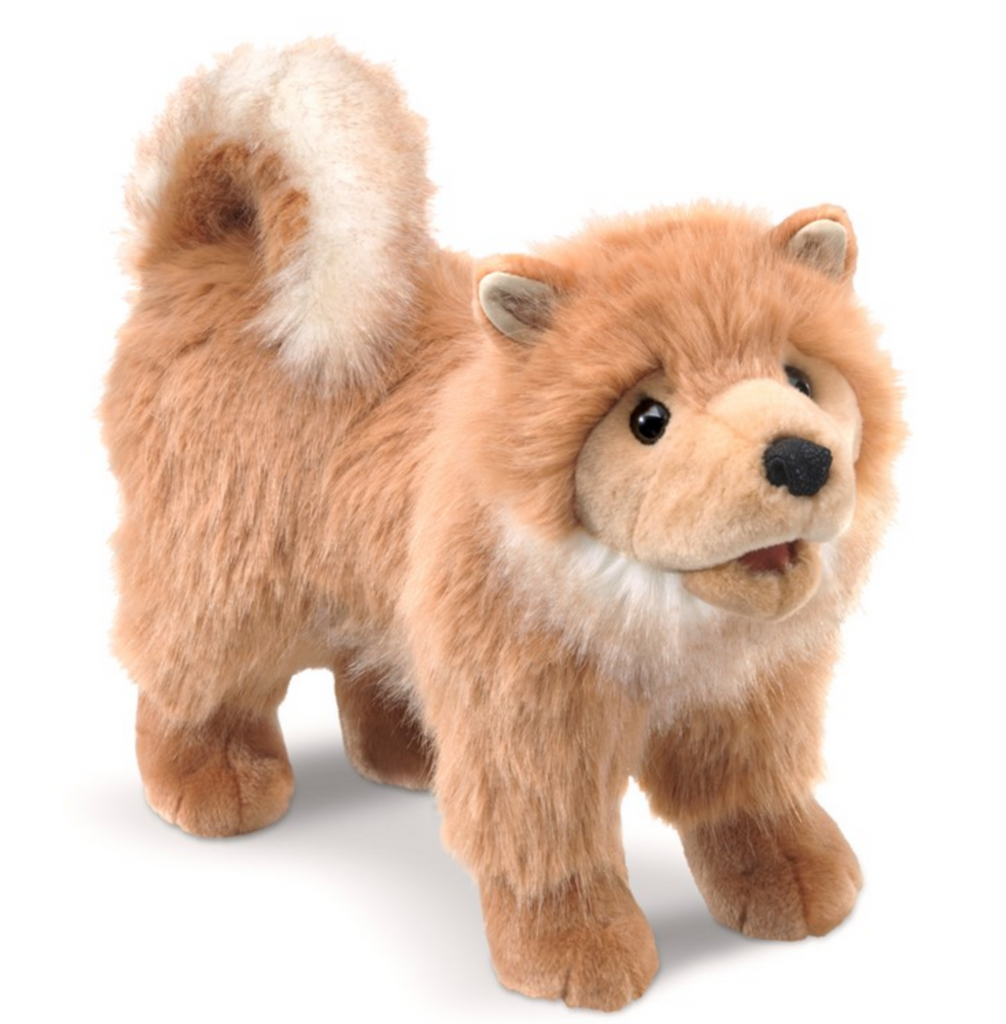 Fluffy tan and white Pomeranian puppy puppet.