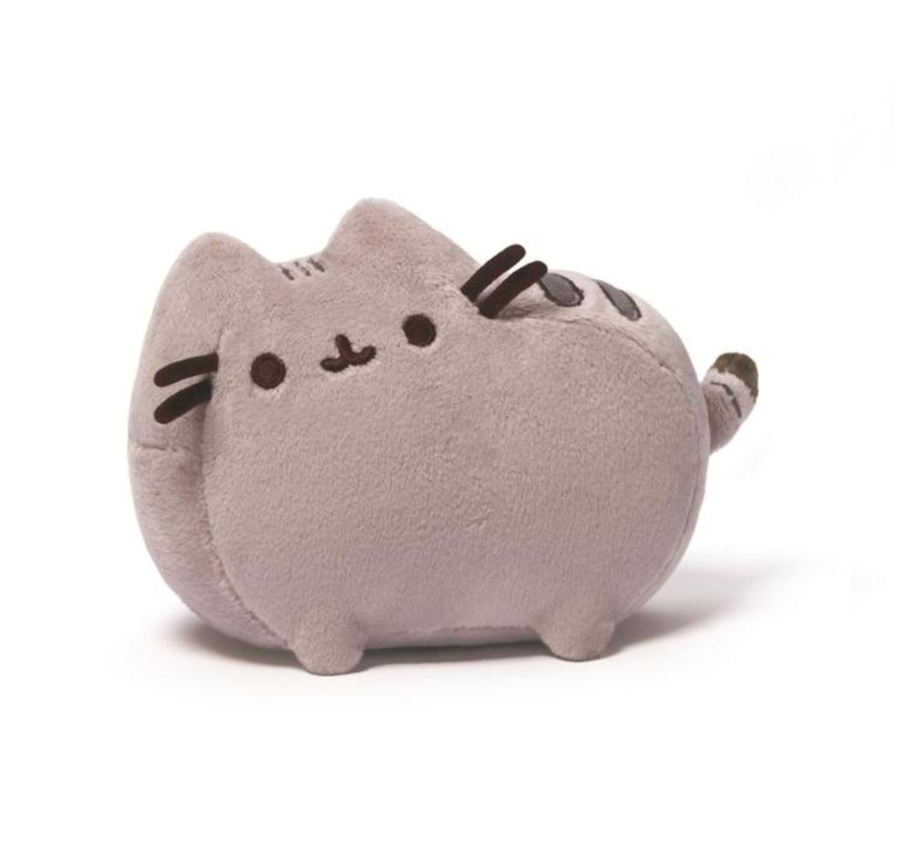 Grey Plush Pusheen cat with embroidered eyes, mouth, and whiskers.