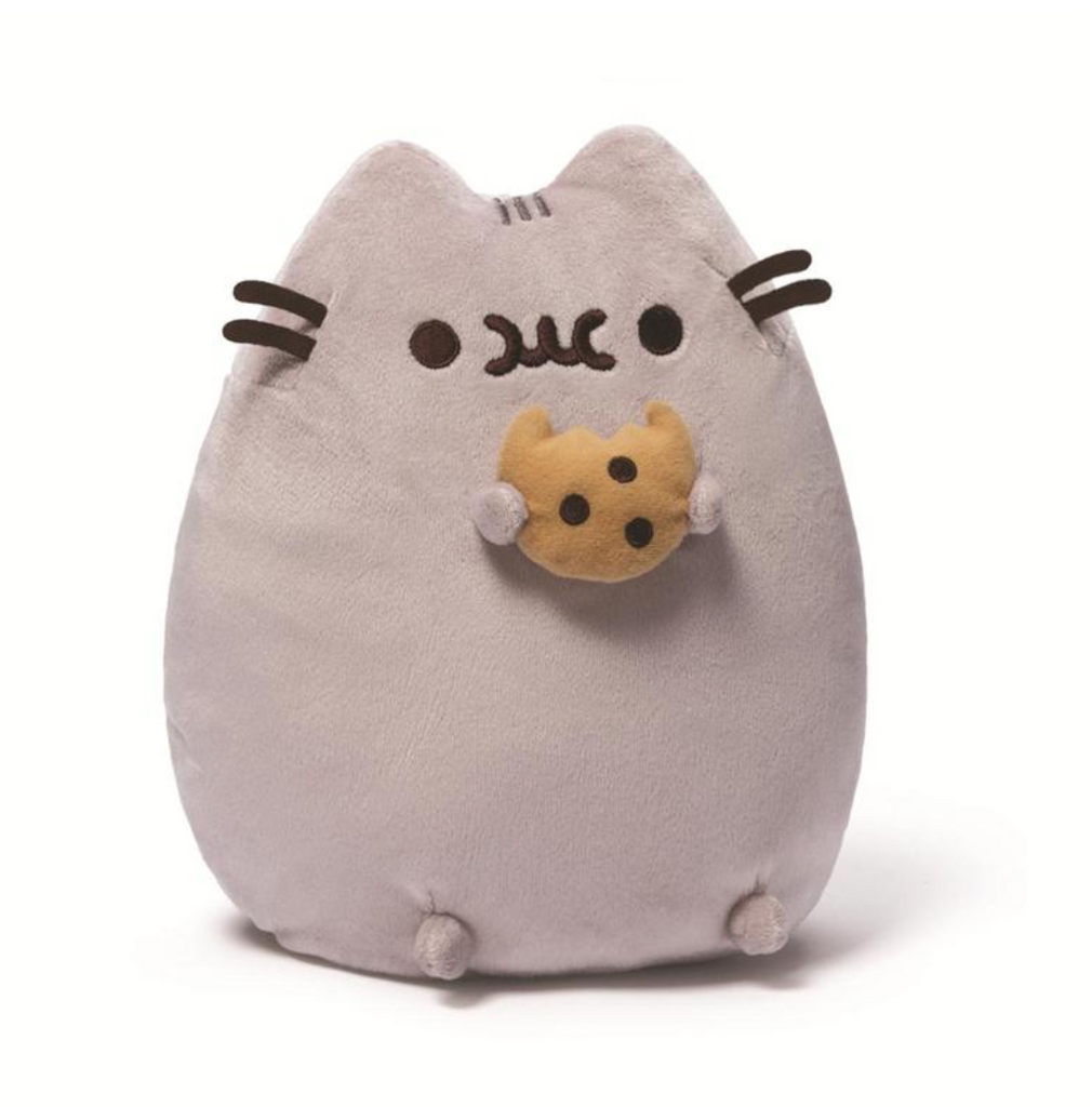 This classic standing pose plush version of Pusheen satisfies her sweet tooth with a tasty-looking chocolate chip cookie. Made from soft, huggable material that meets famous GUND quality standards, this plush toy features surface-washable construction for easy cleaning.
