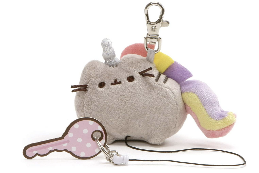 This super soft keychain features Pusheeniorn and a retractable keychain that can hold your keys!