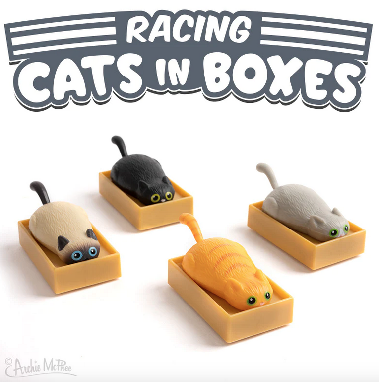 Various colors of racing cat in boxes pull back toy.