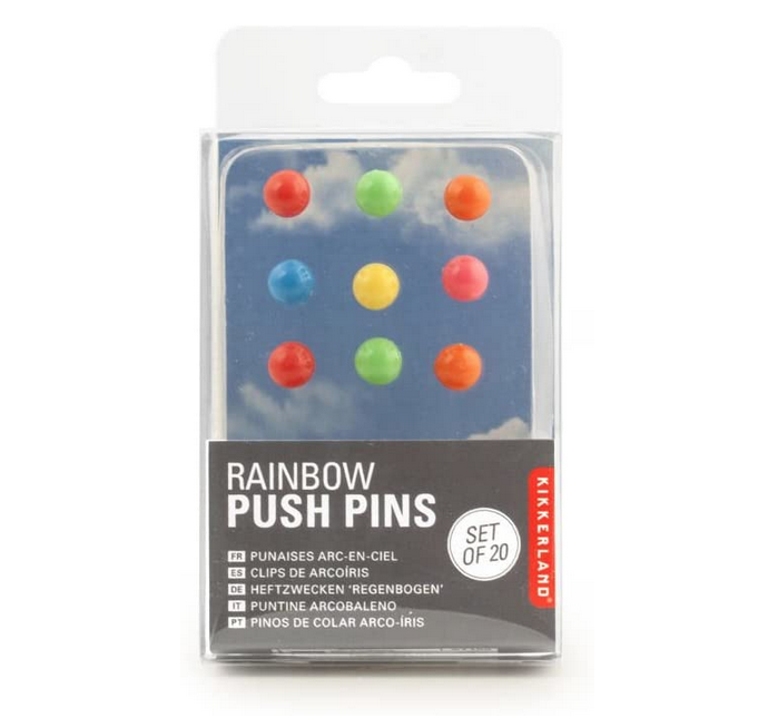 Package of rainbow push pins. Set of 20.